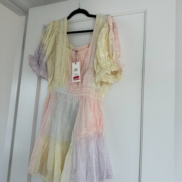 NWT LoveShackFancy Tomasina Mini Dress Tie Dye Multi Embroidered Size Medium - Picture 6 of 11